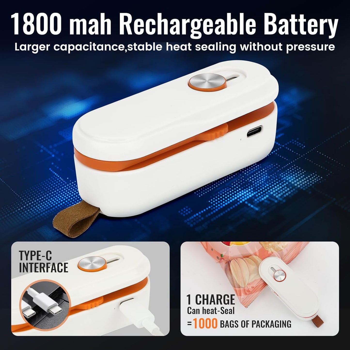 Rechargeable 2-in-1 Mini Bag Sealer and Cutter, Adjustable Heat Settings for Lightweight to Heavy Bags, Portable Snack Sealer