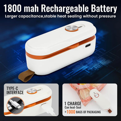 Rechargeable 2-in-1 Mini Bag Sealer and Cutter, Adjustable Heat Settings for Lightweight to Heavy Bags, Portable Snack Sealer