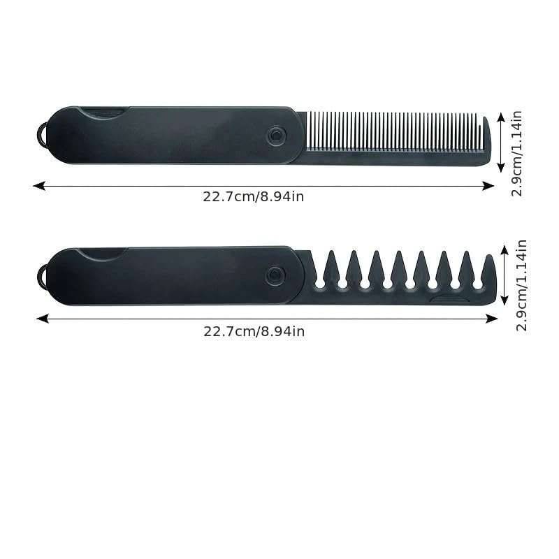 Voluminous Wide-Toothed Folding Hair Comb Set for Men - Dual-Purpose Fine-Toothed Design with Textured Grip, Made from Durable ABS Plastic