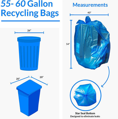 Reliable Super Value 55-60 Gallon Recycling Bags | 75 Count | Blue | Made in the USA