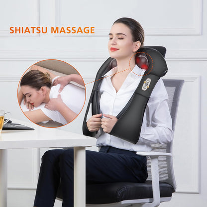 Snailax Shiatsu Neck and Shoulder Massager with Heat - Deep Kneading Electric Massage Pillow for Comprehensive Body Relief