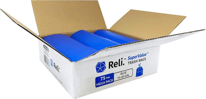 Reliable Super Value 55-60 Gallon Recycling Bags | 75 Count | Blue | Made in the USA