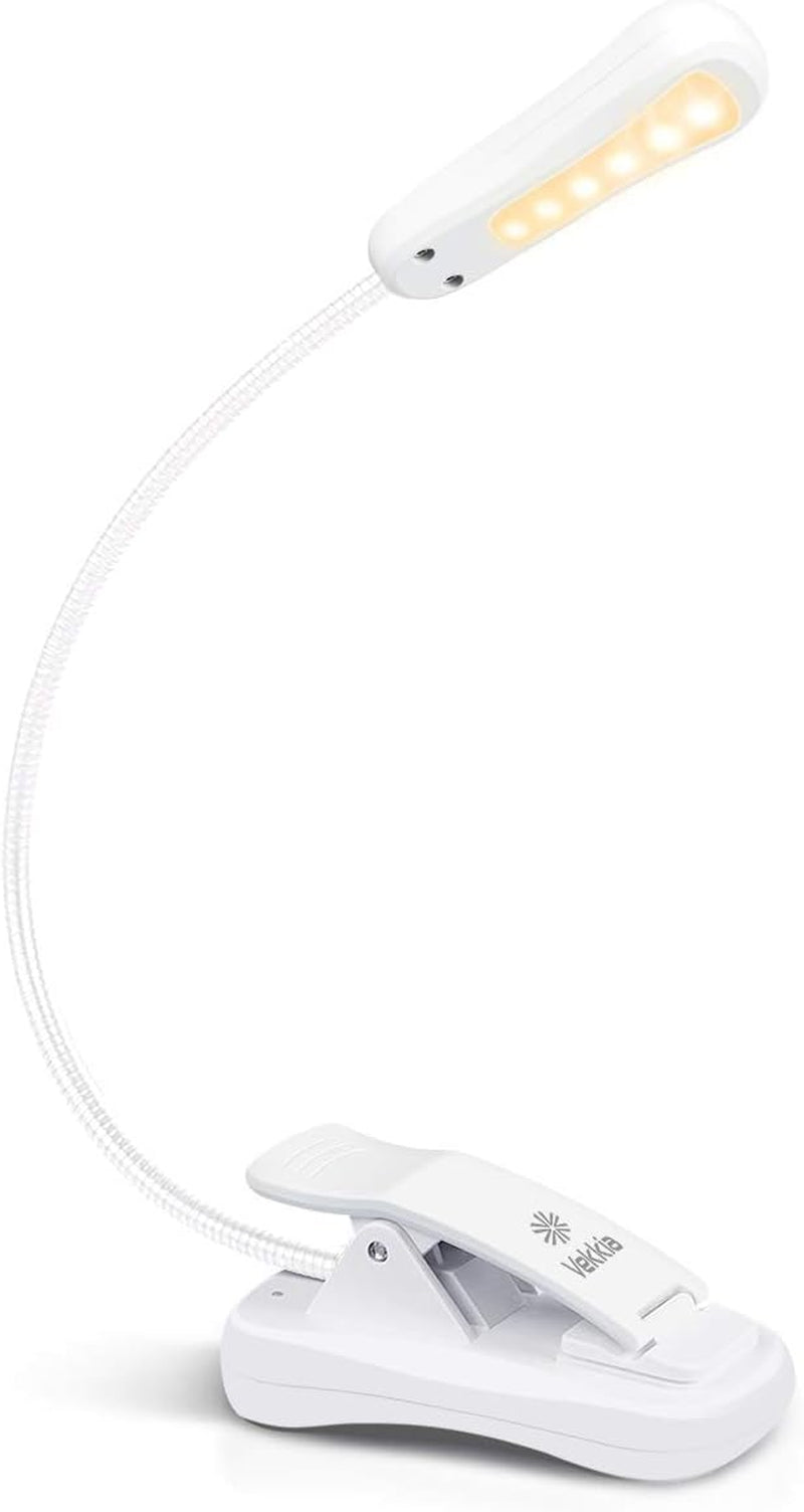 Vekkia 3000K Warm LED Rechargeable Book Light, Easy for Eyes, Clip on Reading Lights for Books in Bed, Car & Travel, Lightweight Slim 2.1 Oz. Great for Readers
