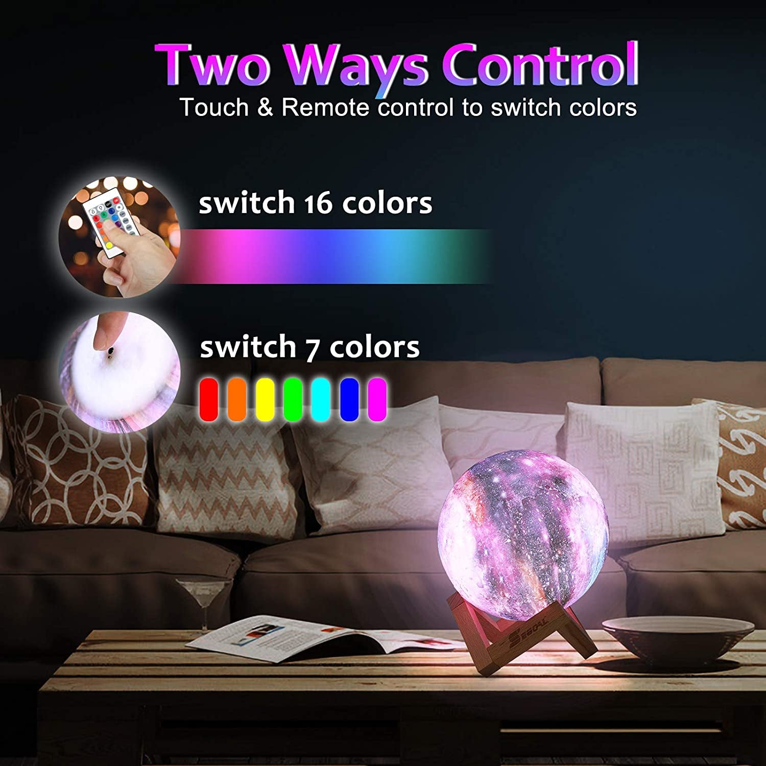 3D Moon Lamp 5.9 Inch with 16 LED Colors, Touch & Remote Control, Galaxy Night Light for Women – Ideal Birthday Gift, Decorative Lamp for Home Decор