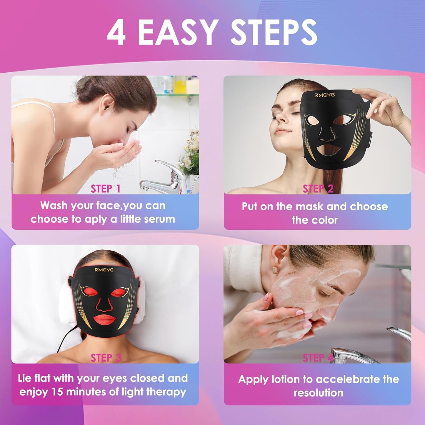 LED Facial Light Therapy Mask with 7 Color Settings - Red Light Therapy for Skincare, Ideal Gift for Birthdays, Christmas, Mother's Day, Valentine's Day, and Self-Care for Women