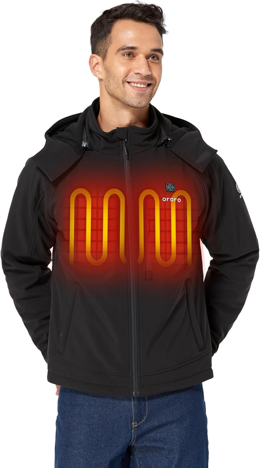 ORORO Men'S Heated Jacket with Battery, Heated Coat with Detachable Hood (Charger Not Included)
