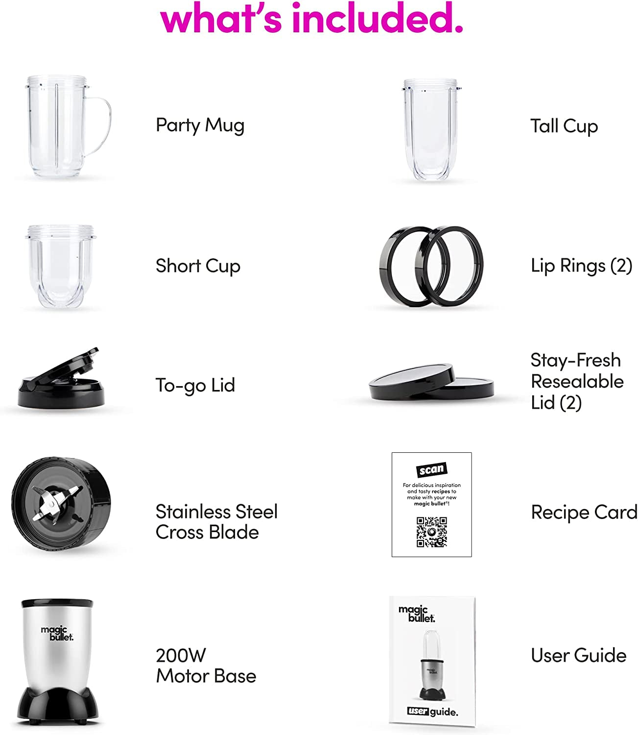 Magic Bullet Blender 11-Piece Set, Compact Silver Design