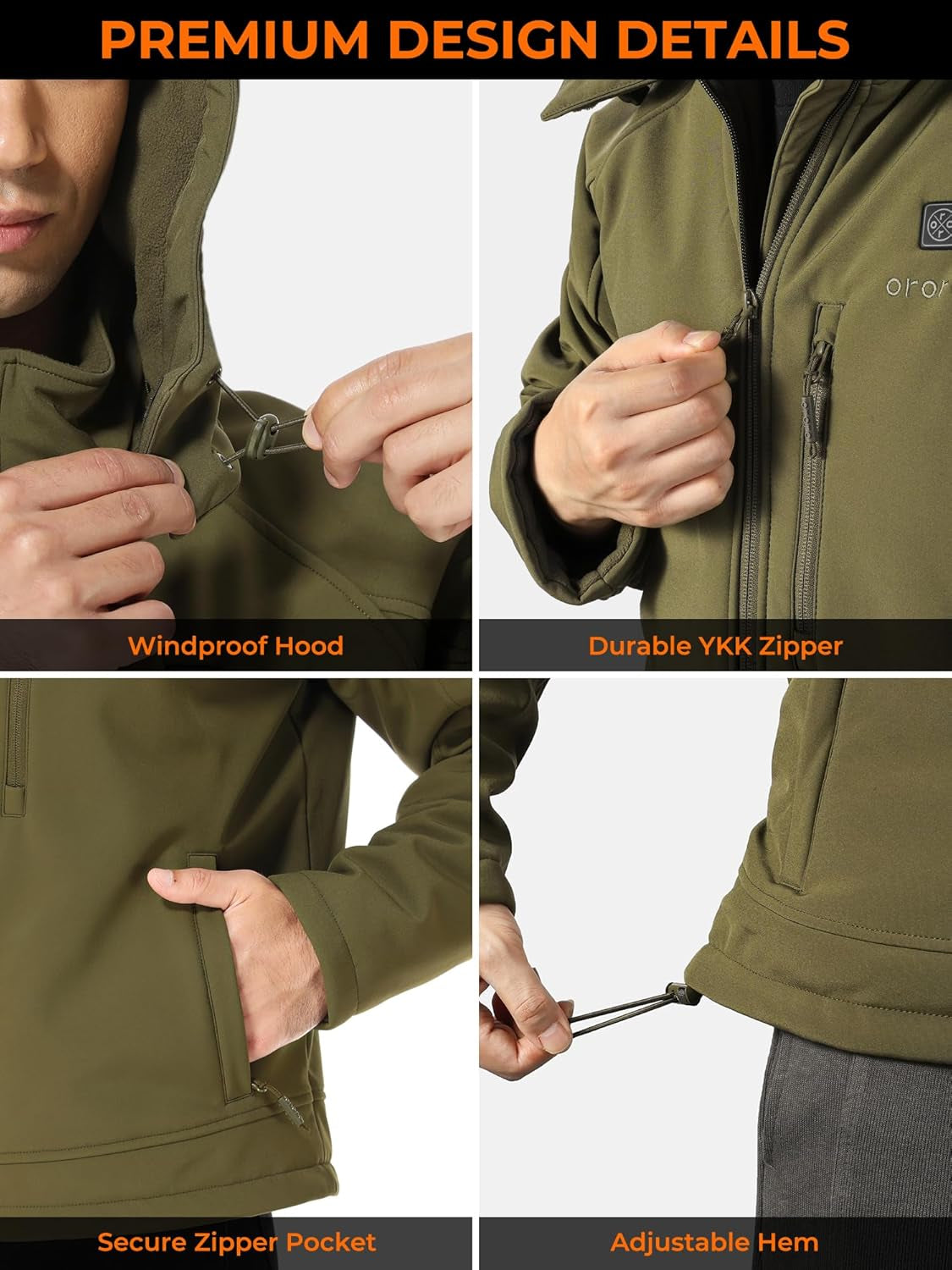 ORORO Men'S Heated Jacket with Battery, Heated Coat with Detachable Hood (Charger Not Included)