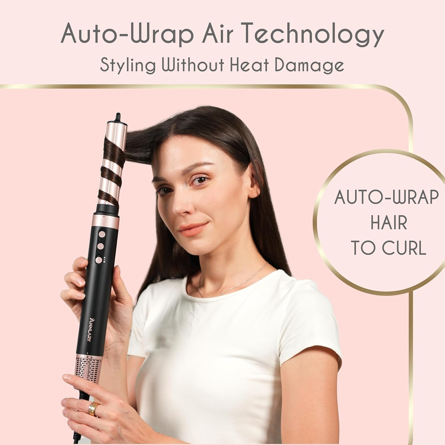 5-in-1 Ionic Hot Air Styler: 1400W Hair Dryer Brush with Auto-Wrap Curlers and Paddle Brush for Quick Drying and Volumizing, Includes Travel and Storage Bag Compatible with Dyson Airwrap