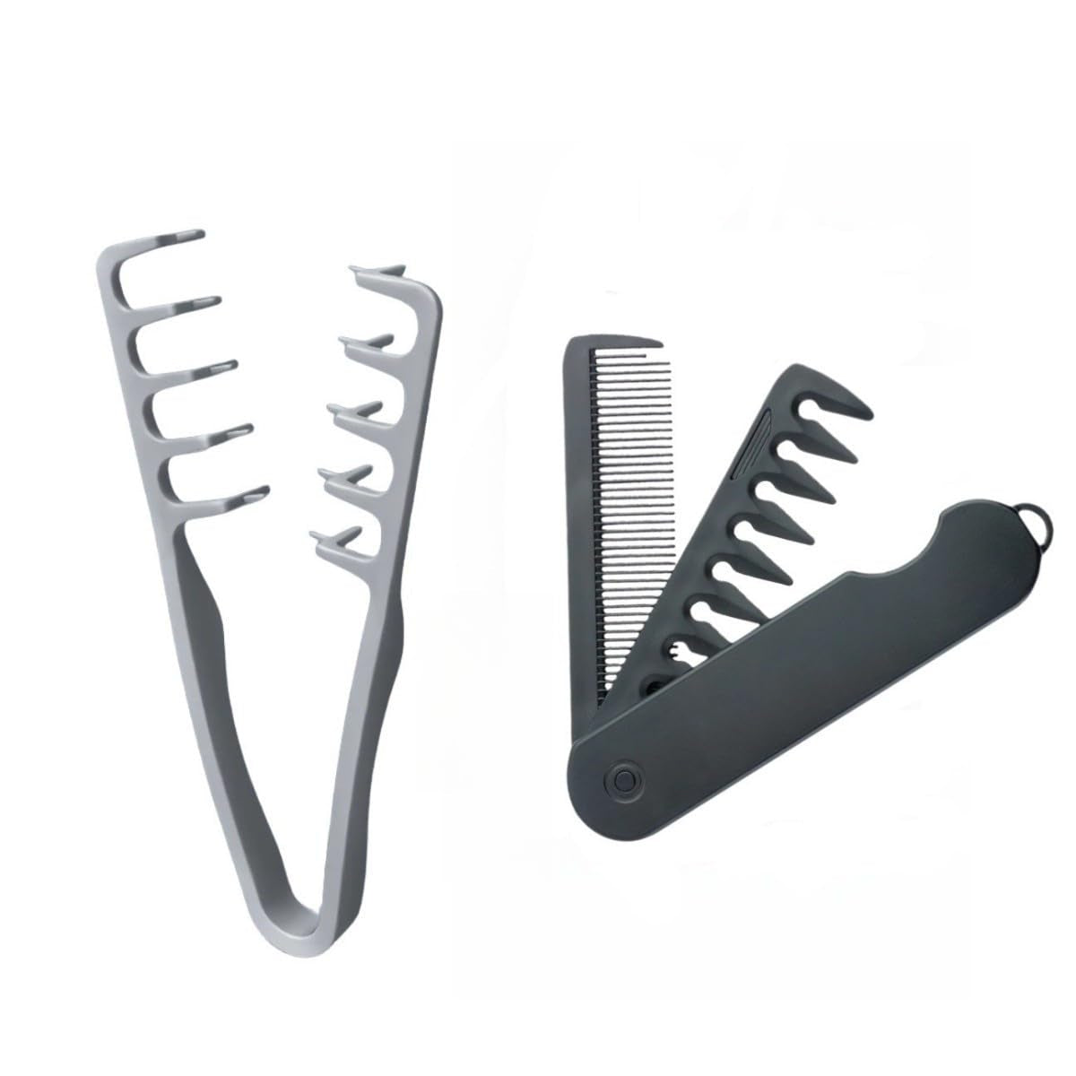 Voluminous Wide-Toothed Folding Hair Comb Set for Men - Dual-Purpose Fine-Toothed Design with Textured Grip, Made from Durable ABS Plastic