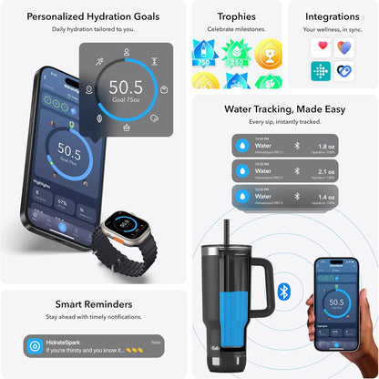 Hidrate Spark PRO 2 Smart Tumbler - 30 oz Insulated Stainless Steel, Water Intake Tracker, Drink Reminder with Glow & Sound, Bluetooth App Sync, Straw Lid, BPA-Free, Flamingo (Compatible with Apple Find My)