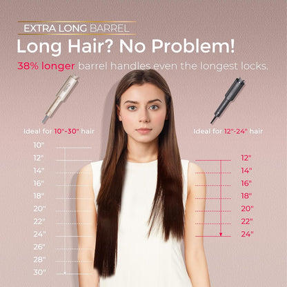 TYMO CurlPro Plus Long Barrel Automatic Rotating Curling Iron - 1 Inch Ceramic Hair Curler for Long Hair, Anti-Scald, Tangle-Free, 600M Ionic, Dual Voltage, Gold