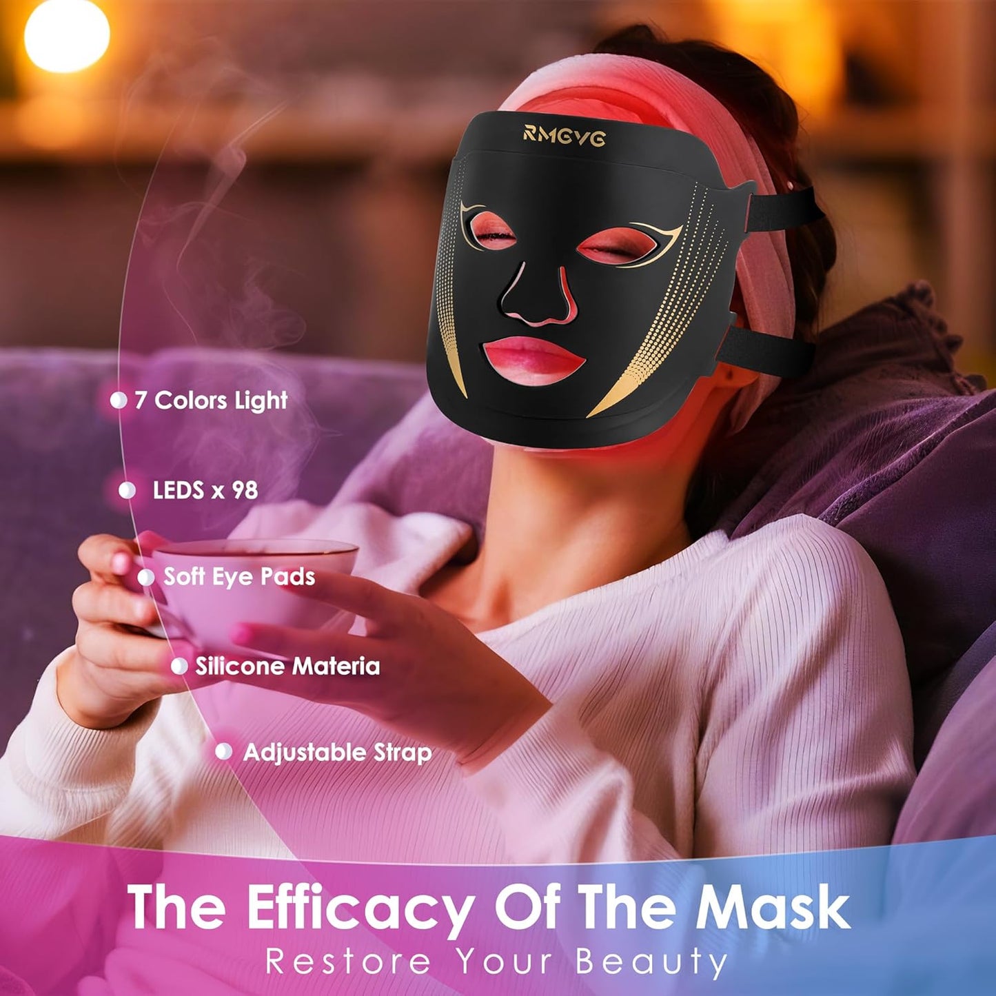 LED Facial Light Therapy Mask with 7 Color Settings - Red Light Therapy for Skincare, Ideal Gift for Birthdays, Christmas, Mother's Day, Valentine's Day, and Self-Care for Women