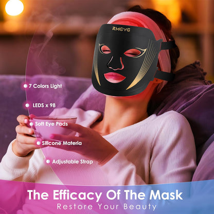 LED Facial Light Therapy Mask with 7 Color Settings - Red Light Therapy for Skincare, Ideal Gift for Birthdays, Christmas, Mother's Day, Valentine's Day, and Self-Care for Women