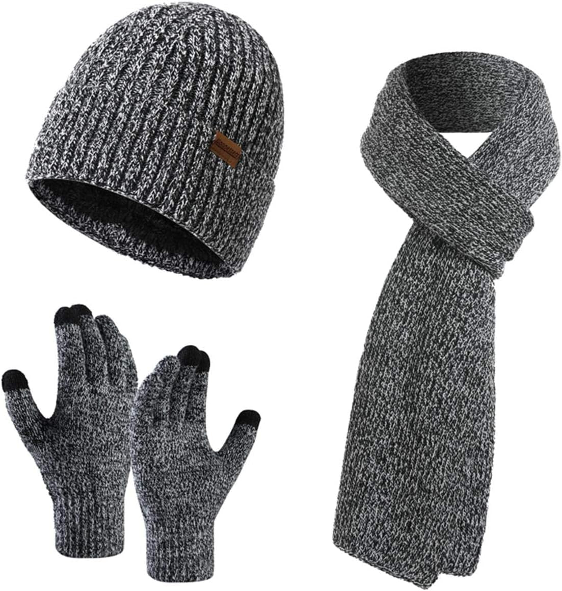 Winter Beanie Hats for Men Long Neck Scarf and Touchscreen Gloves Set with Fleece Lined Skull Caps Gifts for Men