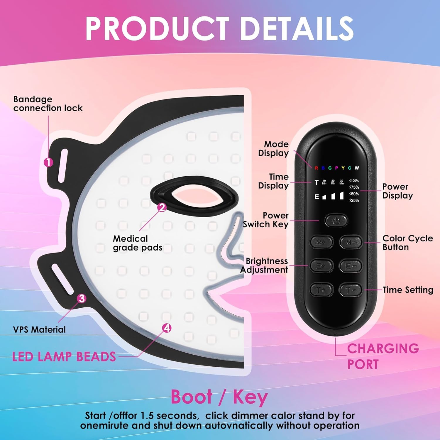 LED Facial Light Therapy Mask with 7 Color Settings - Red Light Therapy for Skincare, Ideal Gift for Birthdays, Christmas, Mother's Day, Valentine's Day, and Self-Care for Women