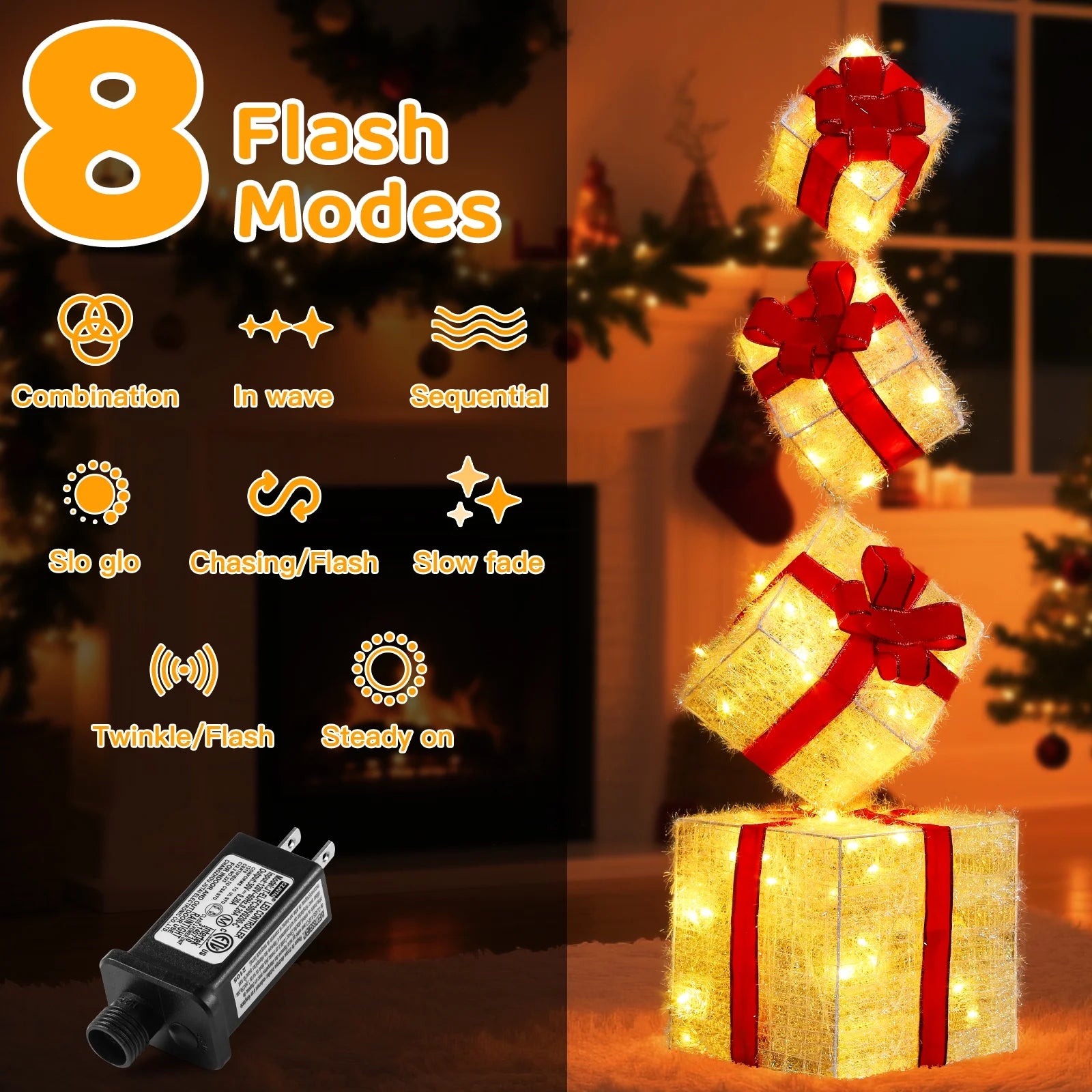 Set of 4 Christmas Lighted Gift Boxes, 70 LED Stackable Light up Present Boxes for Christmas Decorations Indoor Outdoor Yard Lawn Porch Home Decor