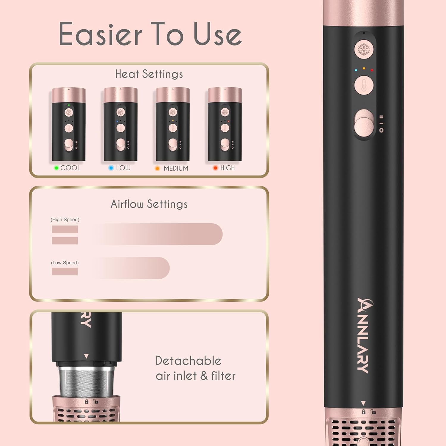 5-in-1 Ionic Hot Air Styler: 1400W Hair Dryer Brush with Auto-Wrap Curlers and Paddle Brush for Quick Drying and Volumizing, Includes Travel and Storage Bag Compatible with Dyson Airwrap