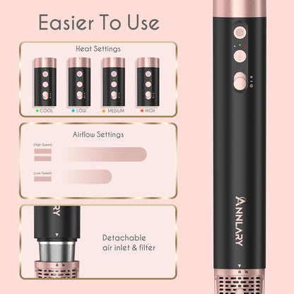 5-in-1 Ionic Hot Air Styler: 1400W Hair Dryer Brush with Auto-Wrap Curlers and Paddle Brush for Quick Drying and Volumizing, Includes Travel and Storage Bag Compatible with Dyson Airwrap