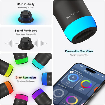 Hidrate Spark PRO 2 Smart Tumbler - 30 oz Insulated Stainless Steel, Water Intake Tracker, Drink Reminder with Glow & Sound, Bluetooth App Sync, Straw Lid, BPA-Free, Flamingo (Compatible with Apple Find My)