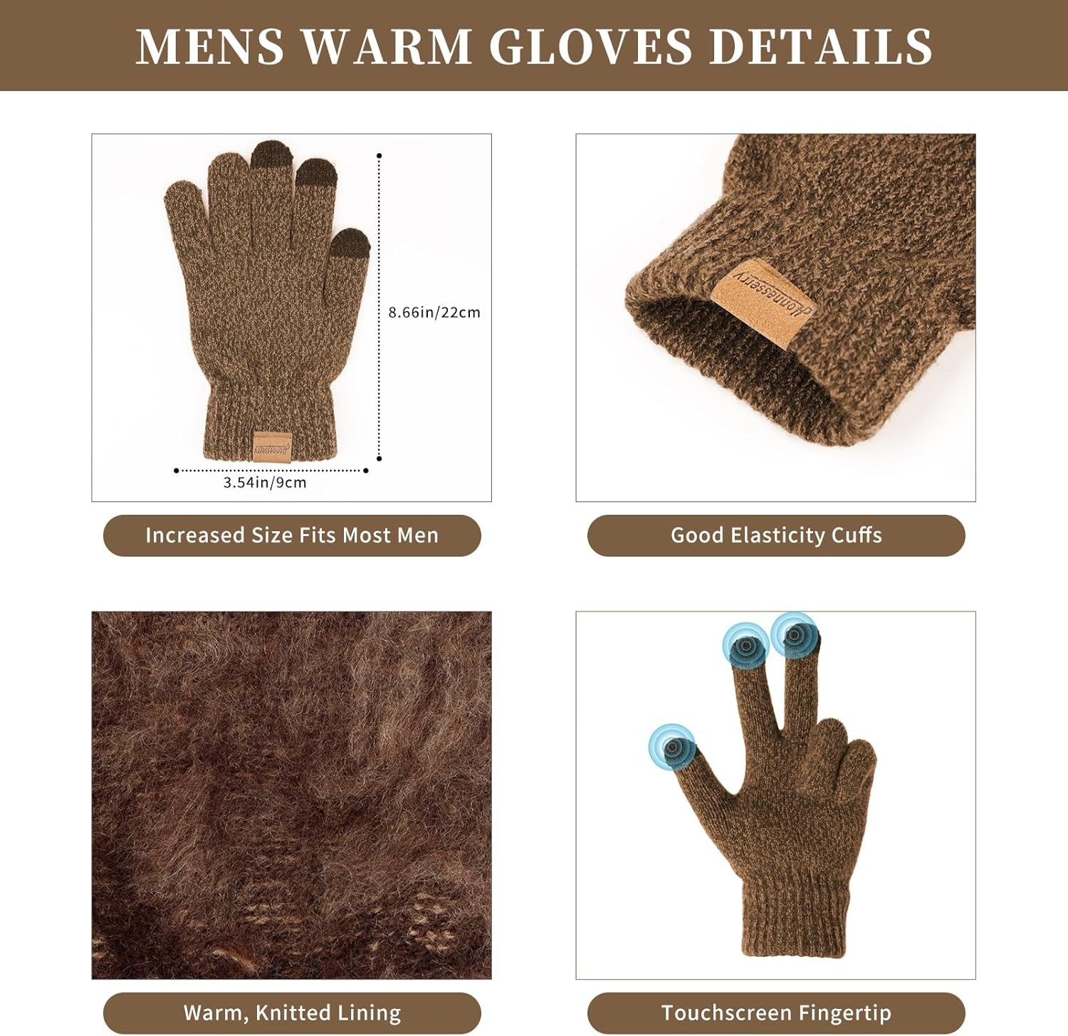 Winter Beanie Hats for Men Long Neck Scarf and Touchscreen Gloves Set with Fleece Lined Skull Caps Gifts for Men