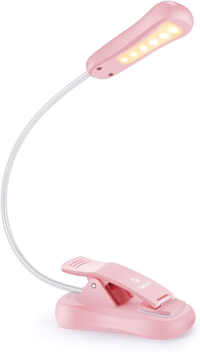 Vekkia 3000K Warm LED Rechargeable Book Light, Easy for Eyes, Clip on Reading Lights for Books in Bed, Car & Travel, Lightweight Slim 2.1 Oz. Great for Readers