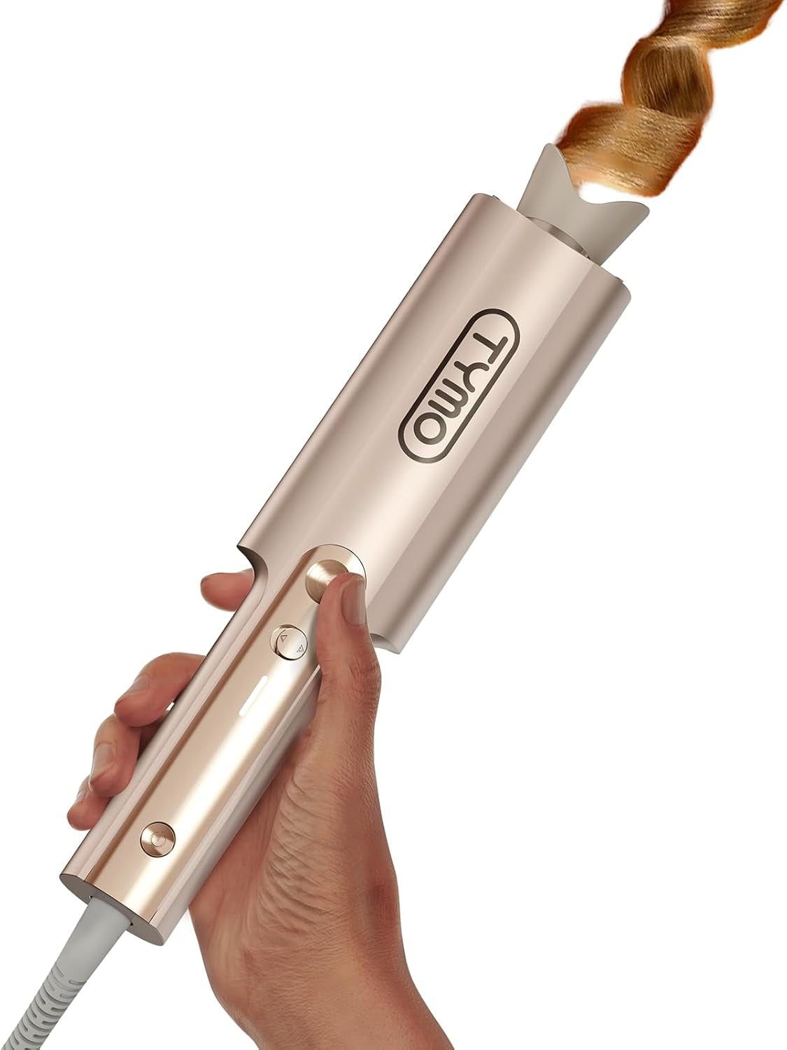 TYMO CurlPro Plus Long Barrel Automatic Rotating Curling Iron - 1 Inch Ceramic Hair Curler for Long Hair, Anti-Scald, Tangle-Free, 600M Ionic, Dual Voltage, Gold