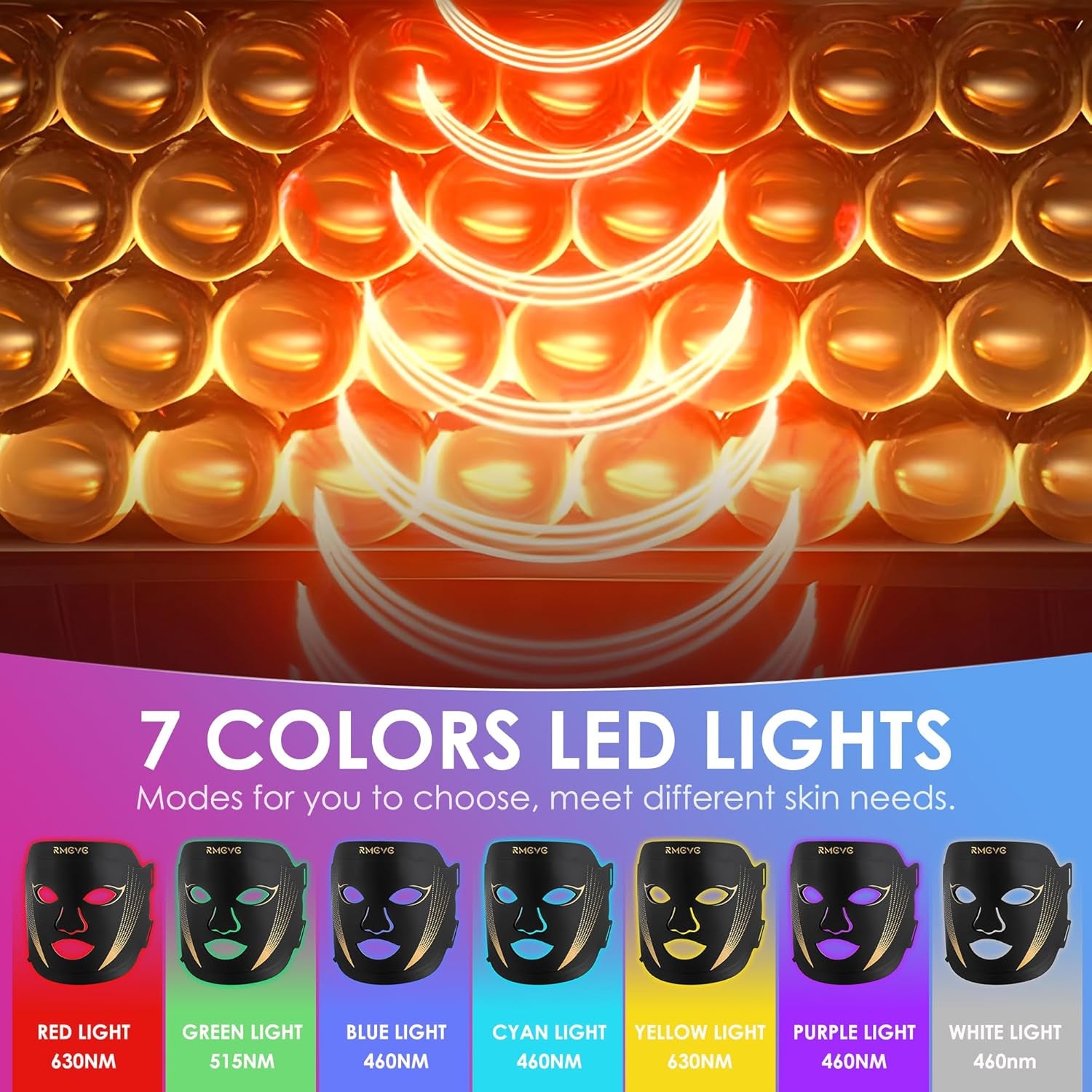 LED Facial Light Therapy Mask with 7 Color Settings - Red Light Therapy for Skincare, Ideal Gift for Birthdays, Christmas, Mother's Day, Valentine's Day, and Self-Care for Women