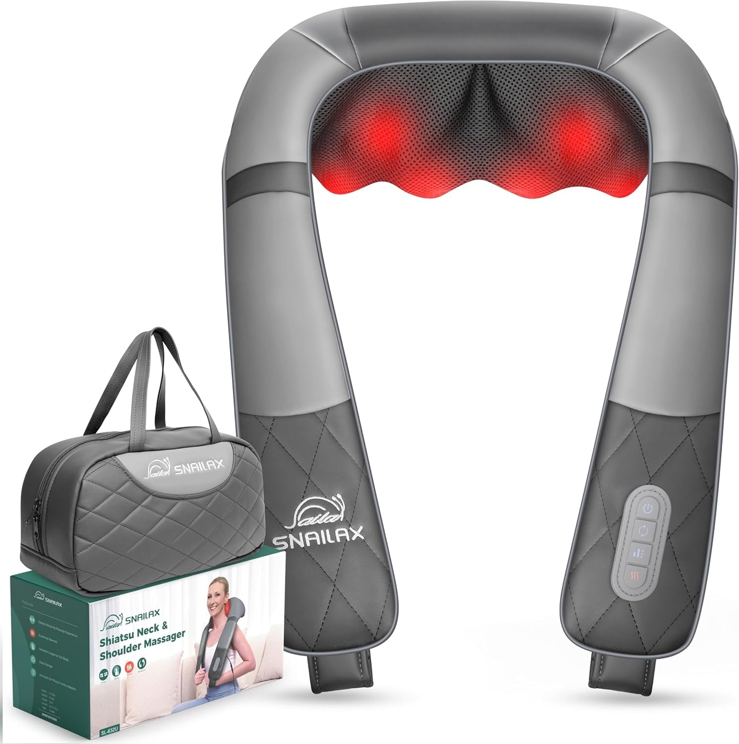 Snailax Shiatsu Neck and Shoulder Massager with Heat - Deep Kneading Electric Massage Pillow for Comprehensive Body Relief