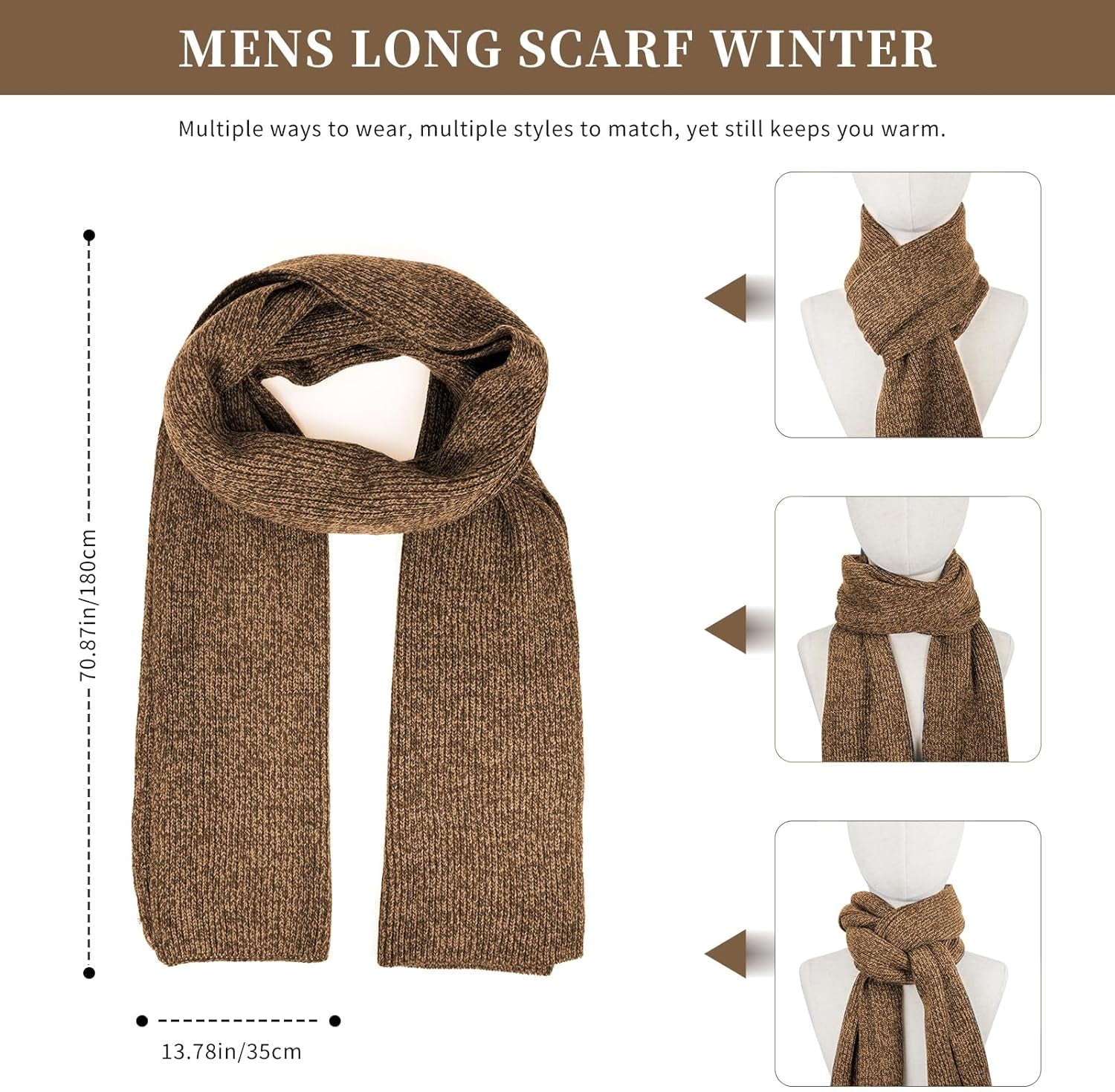 Winter Beanie Hats for Men Long Neck Scarf and Touchscreen Gloves Set with Fleece Lined Skull Caps Gifts for Men